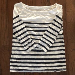 Loft Navy White Striped Boatneck Tee |SM|